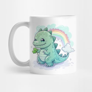 Cute Godzilla happy mood in kawaii cartoon style with rainbow Mug